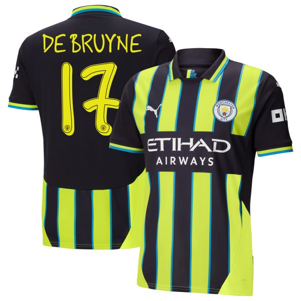 Manchester City 2024/2025 Away Jersey + De Bruyne 17 Name and Numbering